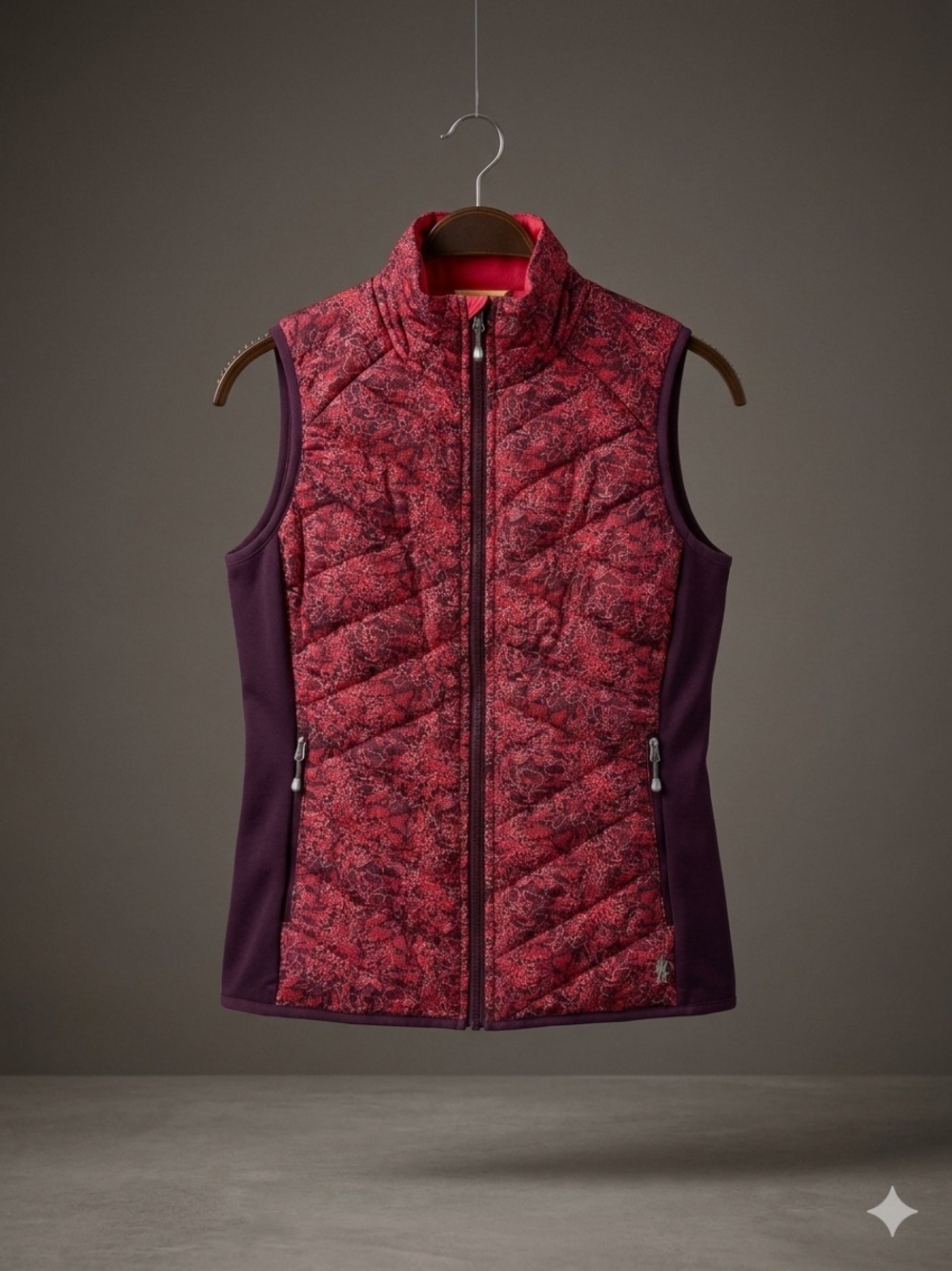 Smartwool Red Patterned Quilted Vest with Plum Sides